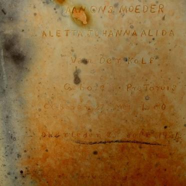 KOLF Aletta Johanna Alida, van der nee PRETORIUS 1880-1924