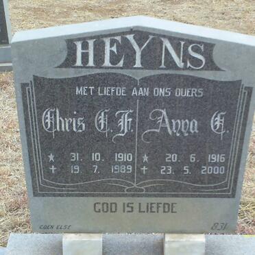 HEYNS Chris C.F. 1910-1989 &amp; Anna C. 1916-2000