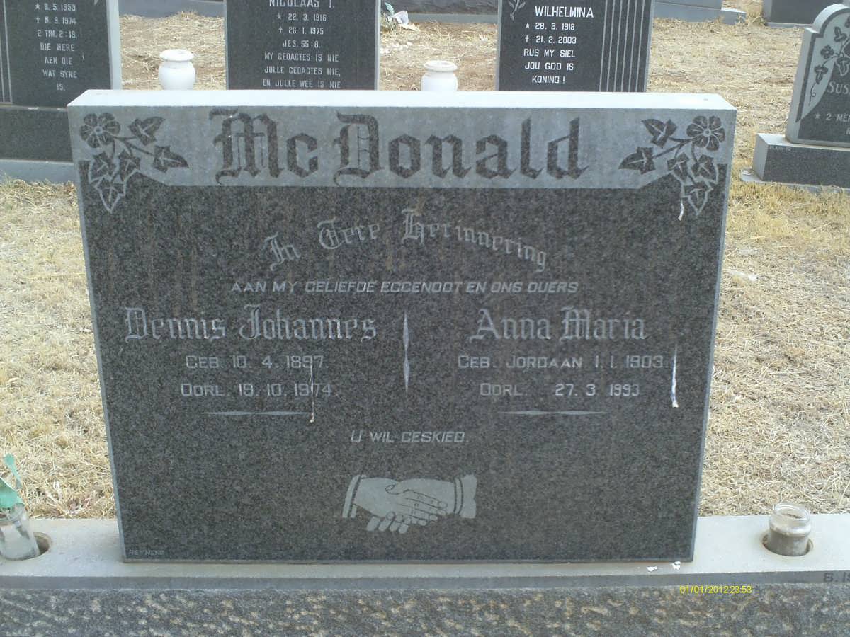 MCDONALD Dennis Johannes 1897-1974 & Anna Maria JORDAAN 1903-1993