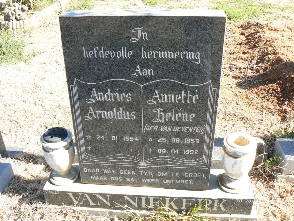 NIEKERK Andries Arnoldus, van 1954- & Annette Helene VAN DEVENTER 1959-1992