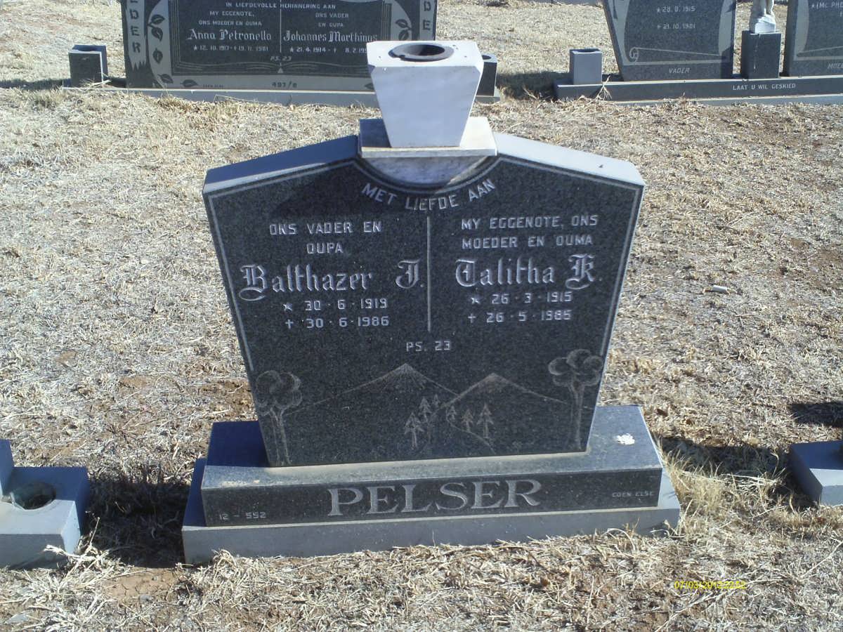 PELSER Balthazer J. 1919-1986 & Talitha K. 1915-1985