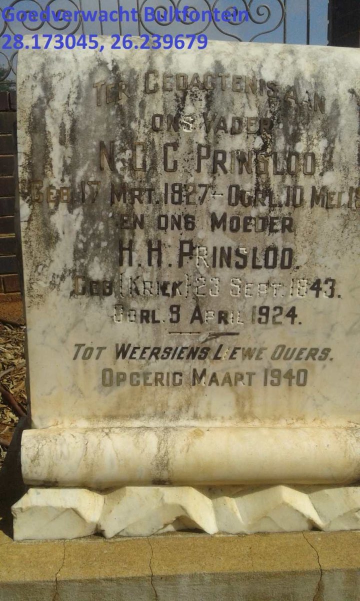 PRINSLOO N.C.G. 1827-1914 & H.H. KRIEK 1843-1924