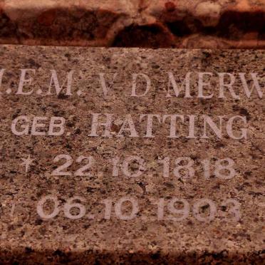 MERWE M.E.M., v.d. nee HATTING 1818-1903