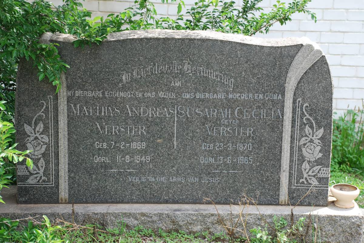 VERSTER Mathys Andreas 1869-1949 &amp; Susarah Cecilia GEYER 1870-1965