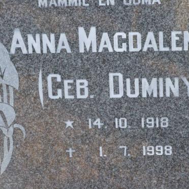 KEMP Anna Magdalena nee DUMINY 1918-1998