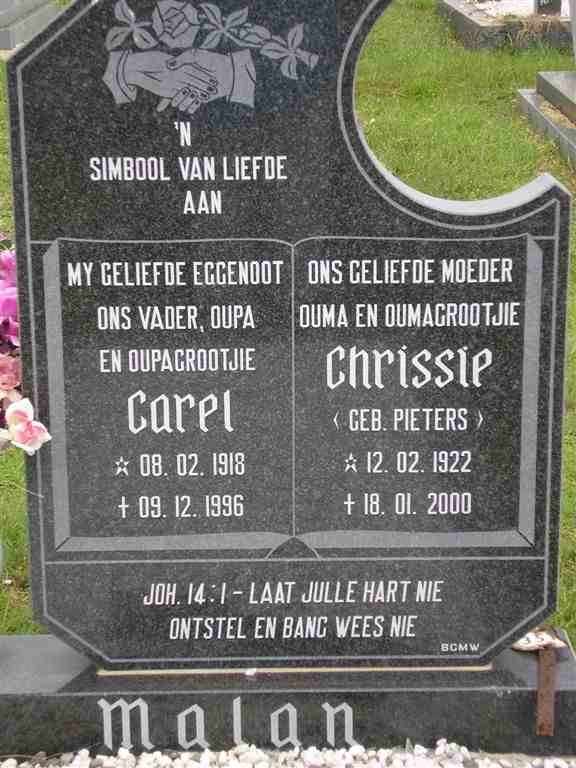 MALAN Carel 1918-1996 & Chrissie PIETERS 1922-2000