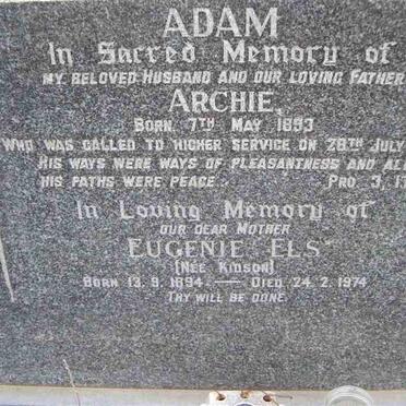 ADAM Archie 1893-1952 &amp; Eugenie ELS nee KIDSON 1894-1974