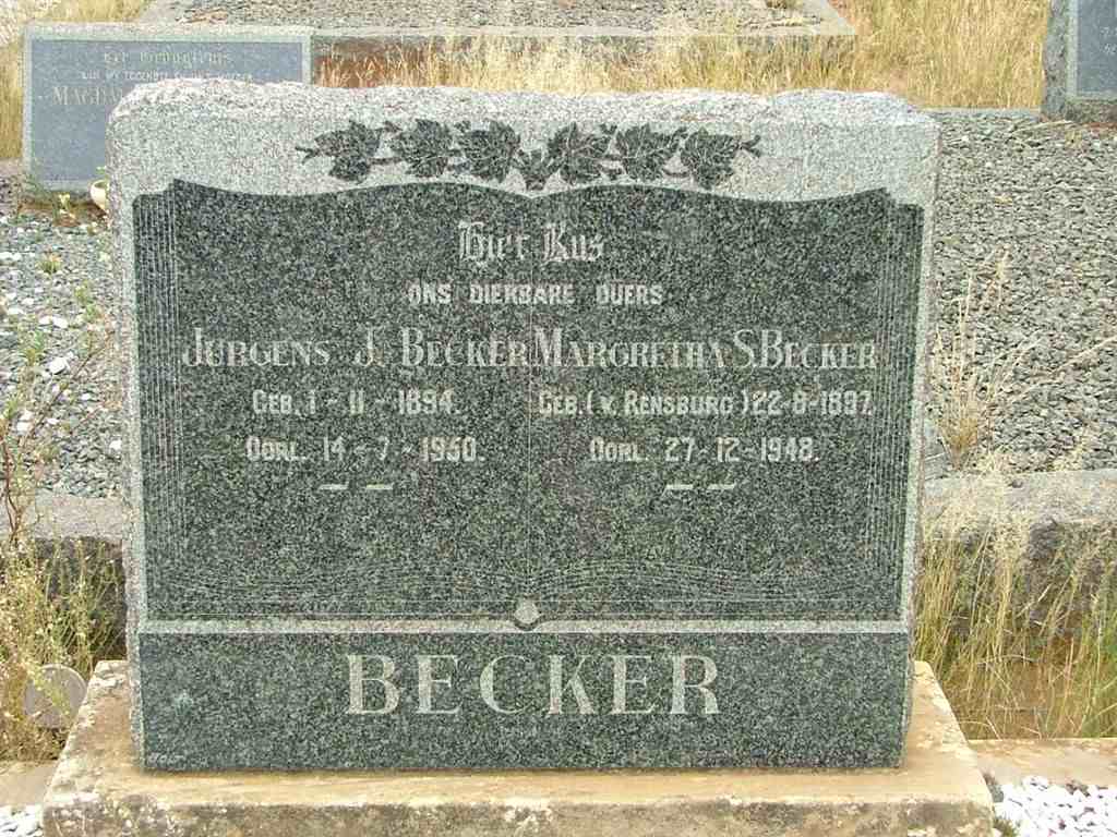 BECKER Jurgens J. 1894-1950 & Margaretha S. V. RENSBURG 1897-1948