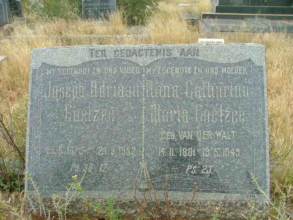 COETZEE Joseph Adriaan 1879-1952 & Anna Catharina Maria VAN DER WALT 1881-1949