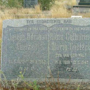 COETZEE Joseph Adriaan 1879-1952 &amp; Anna Catharina Maria  VAN DER WALT 1881-1949