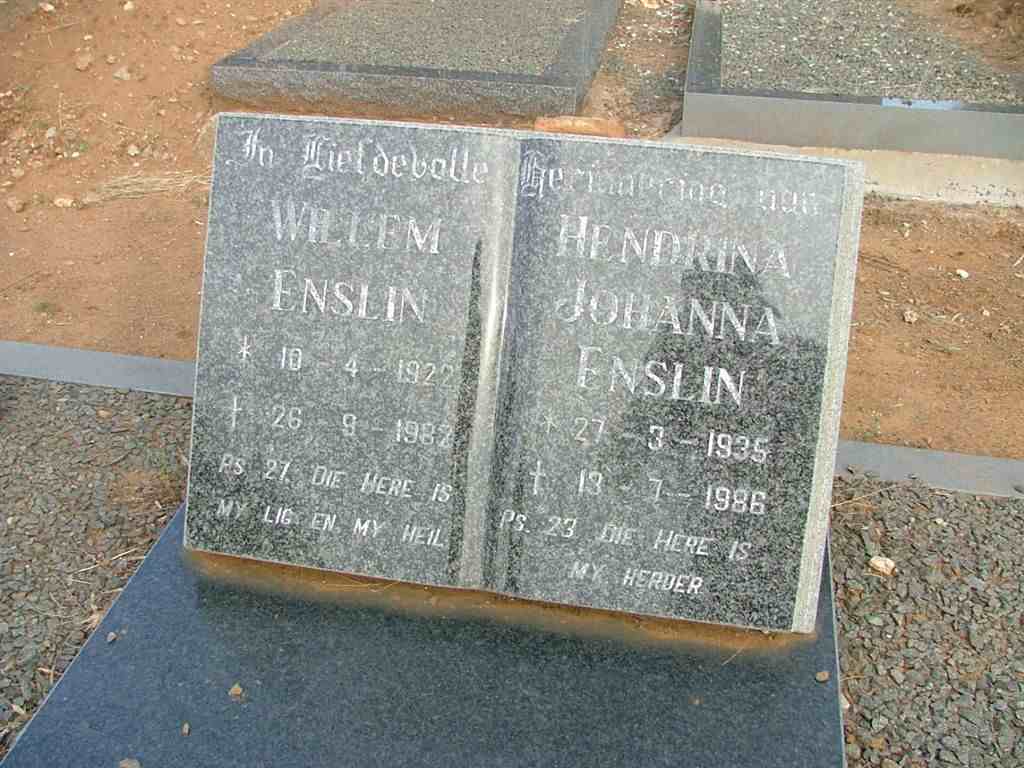 ENSLIN Willem 1922-1982 & Hendrina Johanna 1935-1986