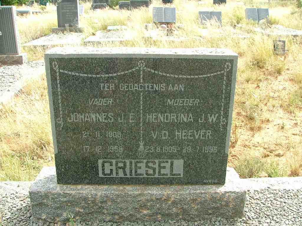 GRIESEL Johannes J.E. 1908-1958 & Hendrina J.W. V.D. HEEVER 1905-1996