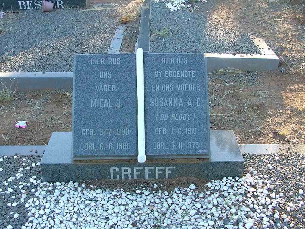 GREEFF Michal J. 1898-1986 & Susanna A.C. DU PLOOY 1910-1979