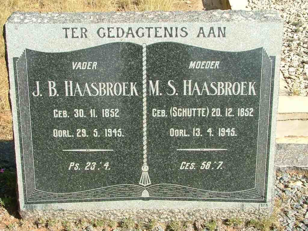 HAASBROEK J.B. 1852-1945 & M.S. SCHUTTE 1852-1945