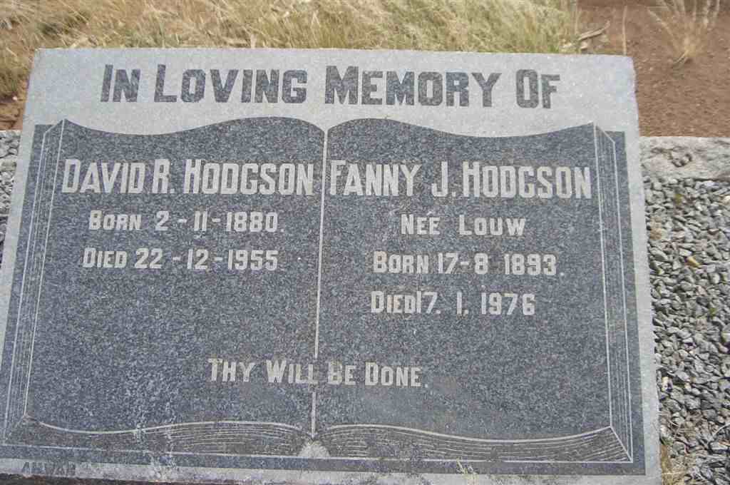 HODGSON David R. 1880-1955 & Fanny J. LOUW 1893-1976