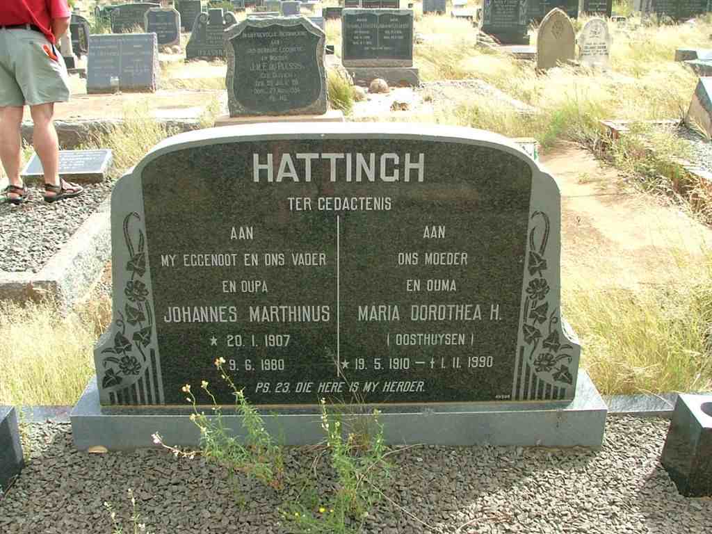 HATTINGH Johannes Marthinus 1907-1980 & Maria Dorothea H. OOSTHUYSEN 1910-1990
