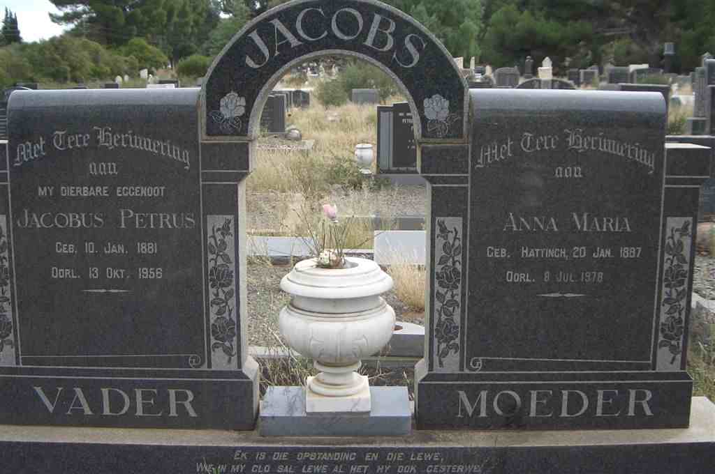JACOBS Jacobus Petrus 1881-1956 & Anna Maria HATTINGH 1887-1978