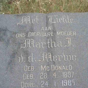 MERWE Martha J., v.d. nee McDONALD 1897-1985