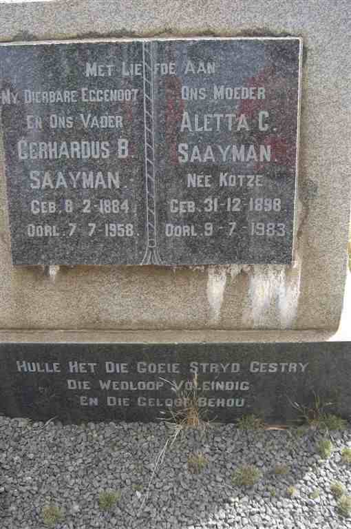 SAAYMAN Gerhardus B. 1884-1958 & Aletta C. KOTZE 1898-1983