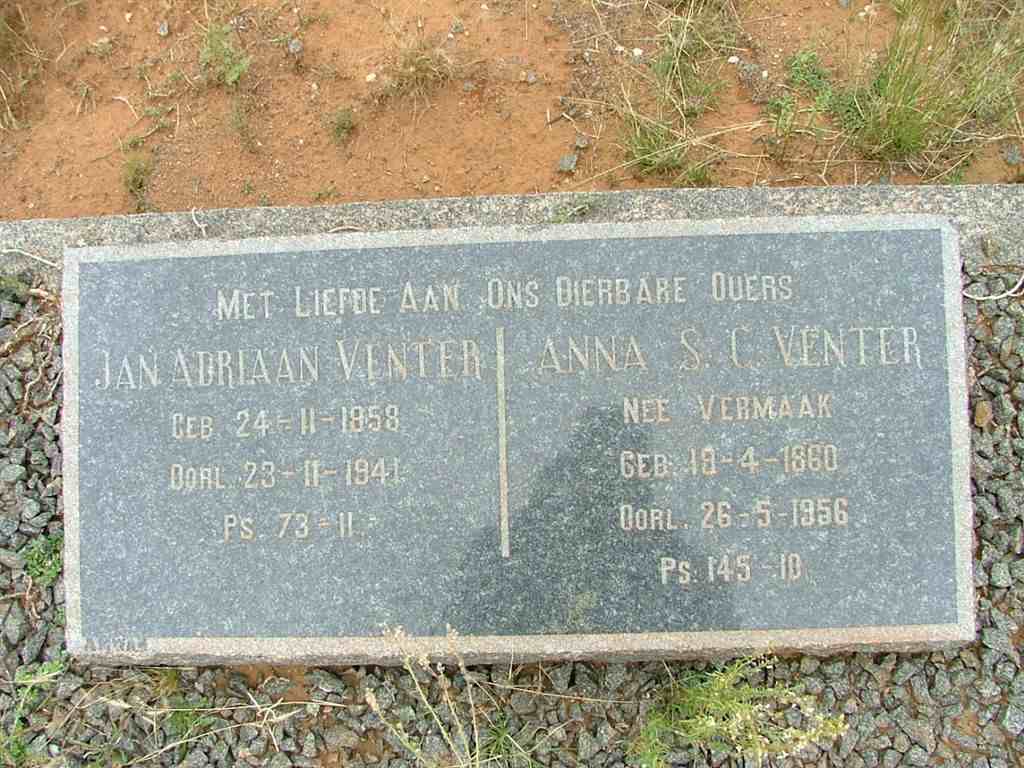 VENTER Jan Adriaan 1858-1941 & Anna S.C. VERMAAK 1860-1956