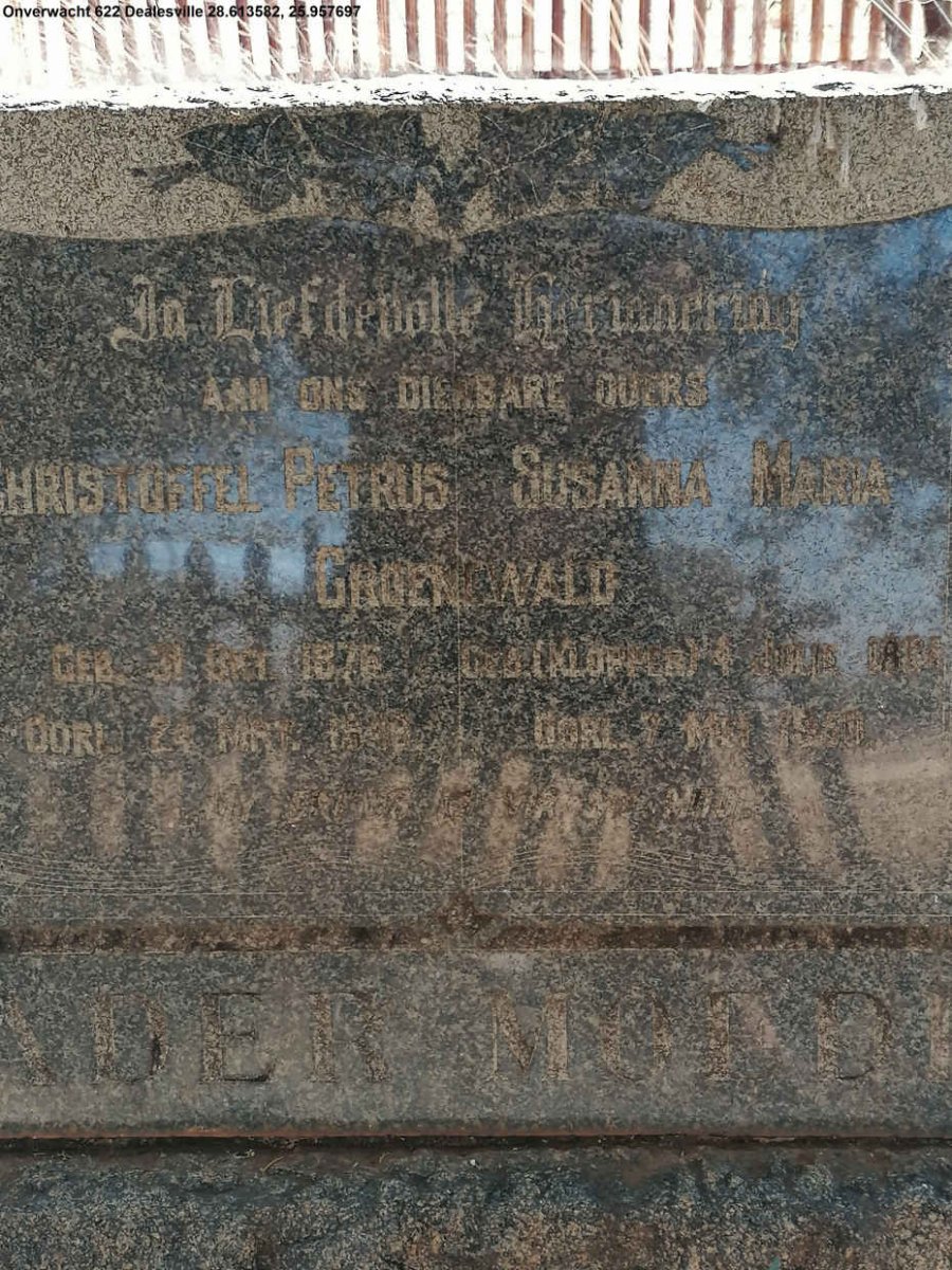 GROENEWALD Christoffel Petrus 1876-1948 & Susanna Maria KLOPPER 1885-1950