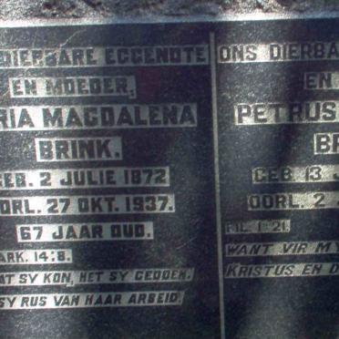 BRINK Petrus Jacobus 1872-1940 &amp; Maria Magdalena 1872-1937