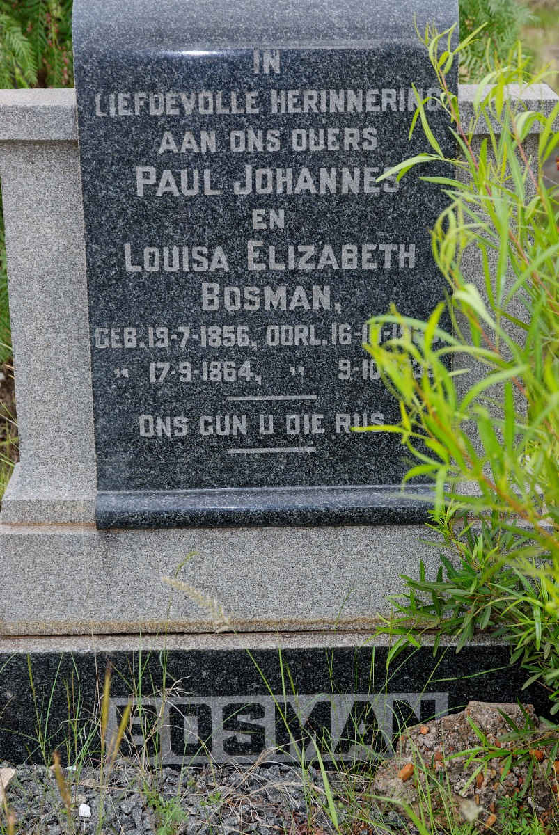 BOSMAN Paul Johannes 1856-? &amp; Louisa Elizabeth 1864-1935