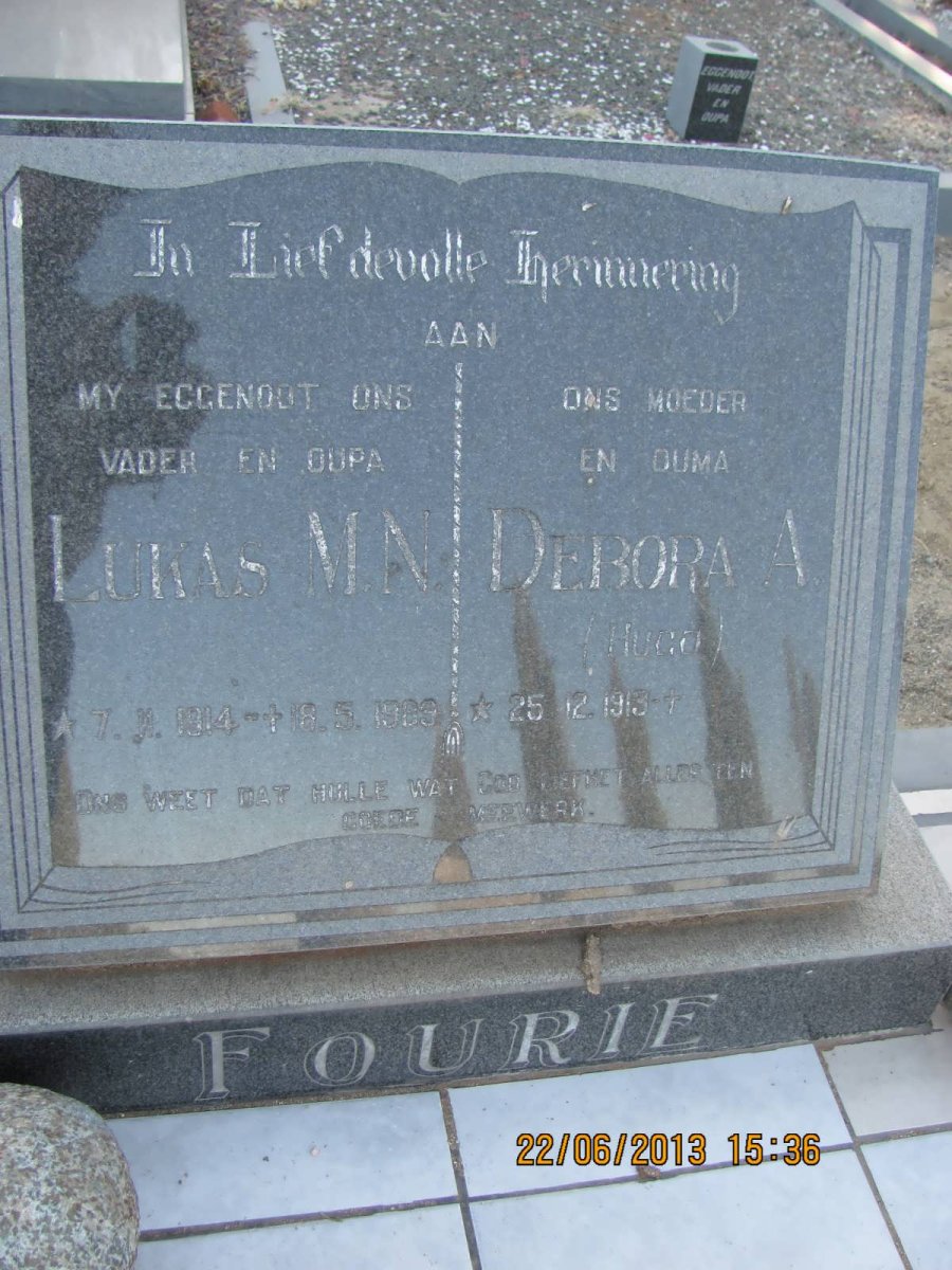 FOURIE Lukas M.N. 1914-1989 & Debora A. HUGO 1913-