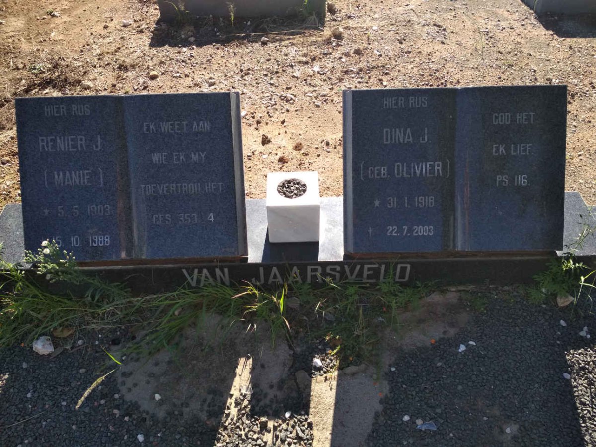 JAARSVELD Renier J., van 1903-1988 & Dina J. OLIVIER 1918-2003