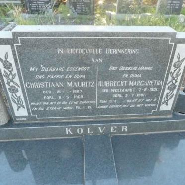 KOLVER Christiaan Mauritz 1887-1969 &amp; Huibrecht Margaretha WOLFAARDT 1901-1981