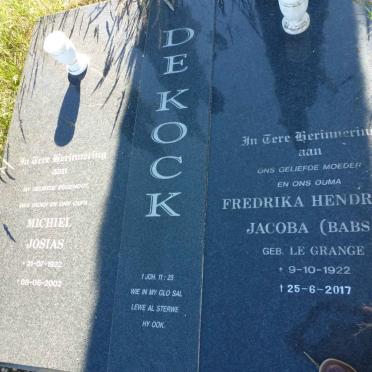 KOCK Michiel Josias, de 1922-2002 &amp; Fredrika Hendrika Jacoba LE GRANGE 1922-2017 