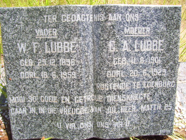 LUBBE W.F. 1896-1959 &amp; C.A. 1901-1929