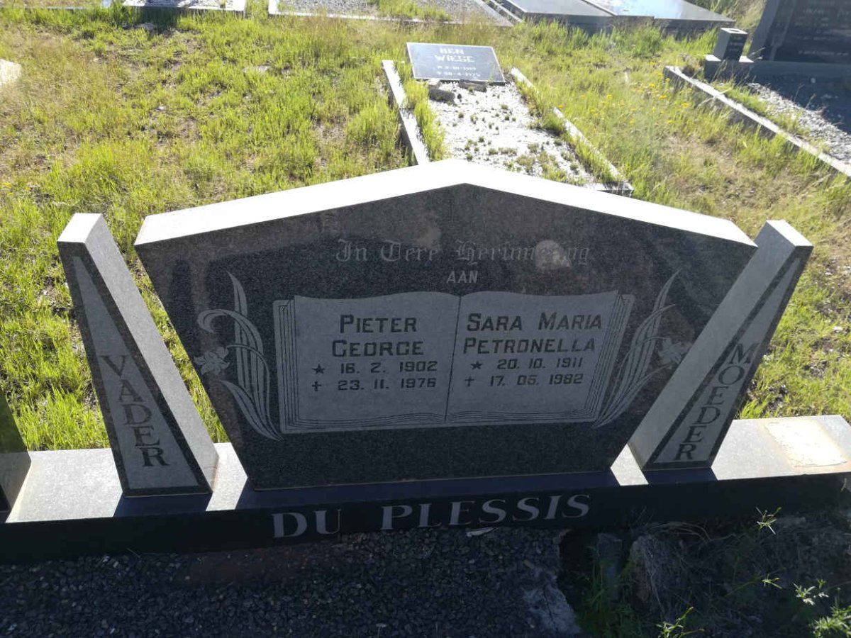 PLESSIS Pieter George, du 1902-1976 & Sara Maria Petronella 1911-1982