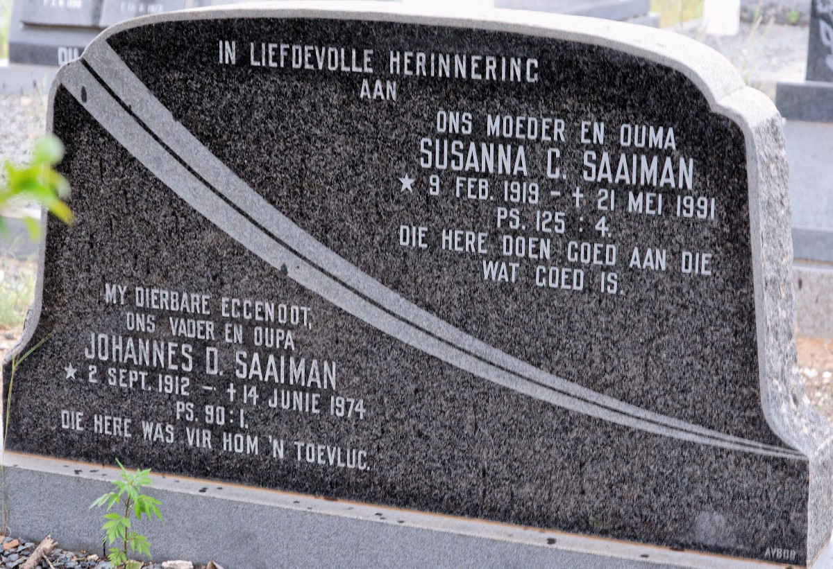 SAAIMAN Johannes D. 1912-1974 & Susanna C. 1919-1991