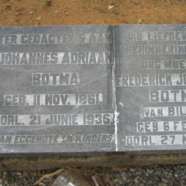 BOTMA Johannes Adriaan 1861-1936 &amp; Frederick Johannes VAN BILJON 1881-1947