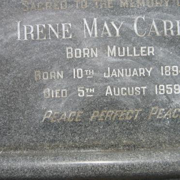 CAREY Oliver Thomas 1888-1962 &amp; Irene May MULLER 1894-1959
