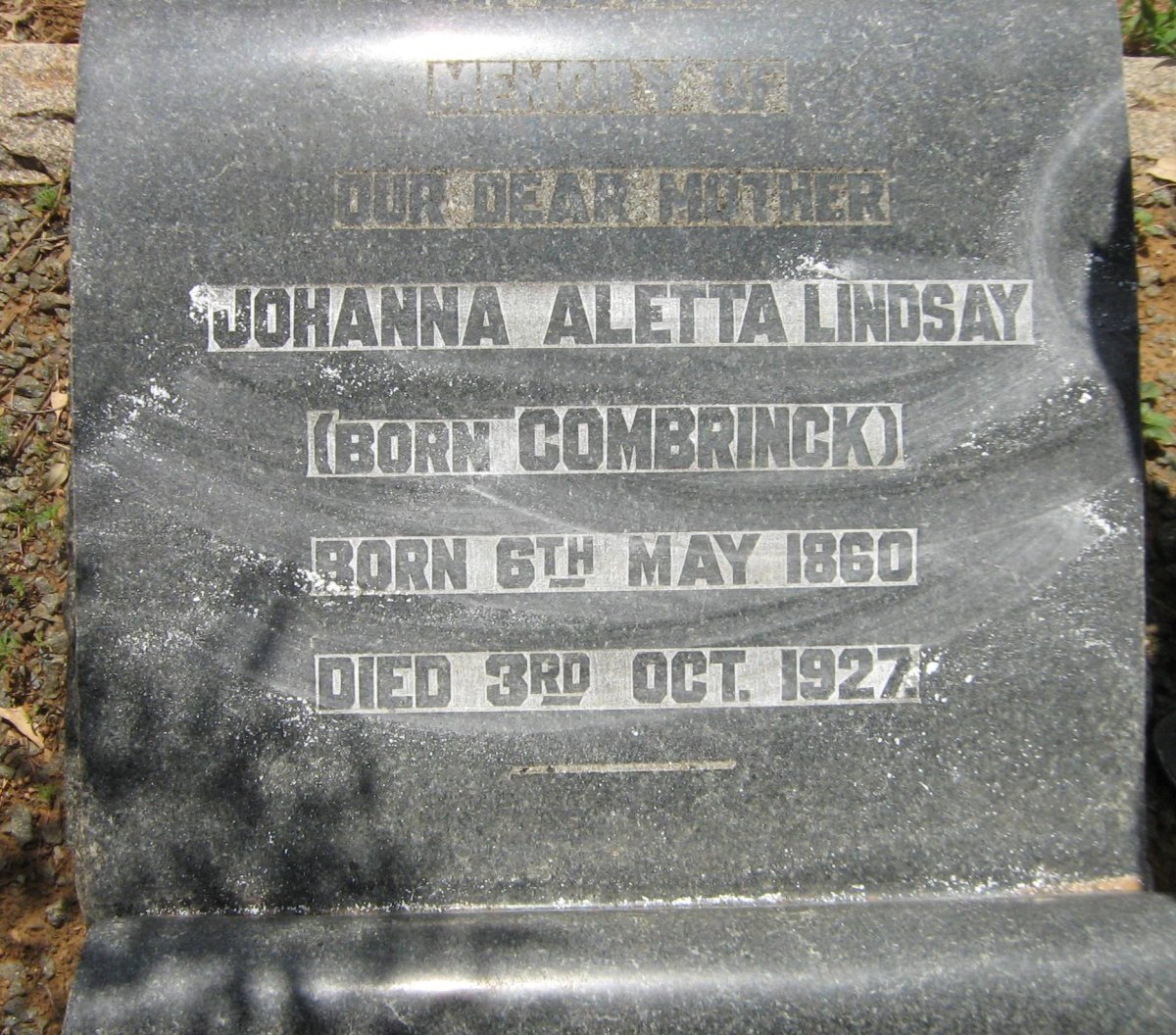 LINDSAY Johanna Aletta nee COMBRINCK 1860-1927