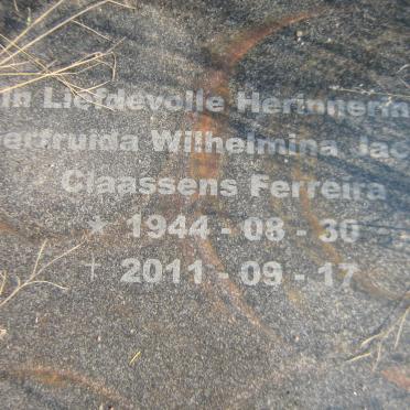 CLAASSENS Petrus Jacobus 1939-1976 &amp; Gertruida Wilhelmina Jacoba FEREIRRA 1944-2011
