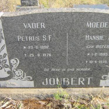 JOUBERT Petrus S.F. 1892-1976 &amp; Hansie A. BOTES 1895-1975