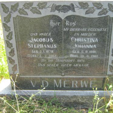 MERWE Jacobus Stephanus, van der 1878-1962 &amp; Christina Johanna 1881-1961