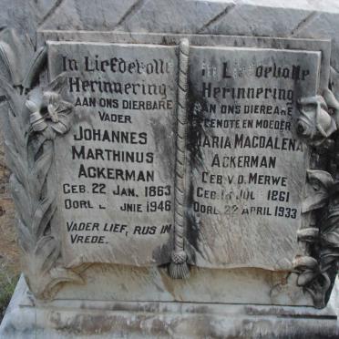 ACKERMAN Johannes Marthinus 1863-1946 &amp; Maria Magdalena VAN DER MERWE 1861-1933