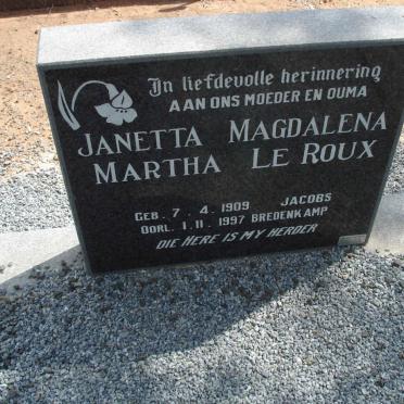 BREDENKAMP Janetta Magdalena Martha, formerly LE ROUX, nee JACOBS 1909-1997