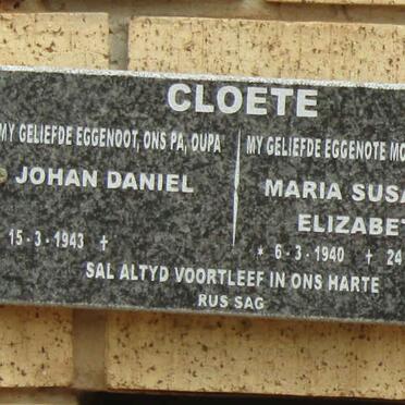 CLOETE Johan Daniel 1943- &amp; Maria Susanna Elizabeth 1940-2015