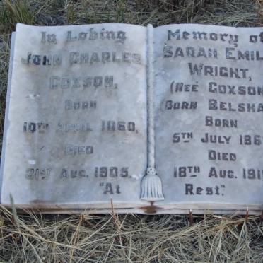 COXSON  John Charles 1860-1905 &amp; Sarah Emily WRIGHT, formerly COXSON, nee BELSHAW 1863 -1919