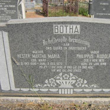BOTHA Philippus Rudolph 1875-1948 &amp; Hester Martha Maria MARX 1890-1970
