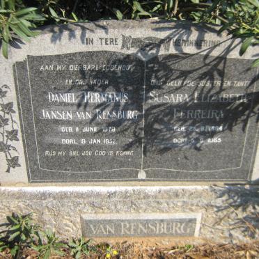RENSBURG Daniel Hermanus, Jansen van 1878-1952 &amp; Susara Elizabeth FERREIRA 1894-1965