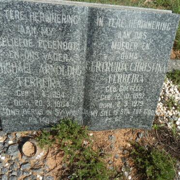 FERREIRA Michael Arnoldus 1894-1964 &amp; Gertruida Christina COETZEE 1897-1979