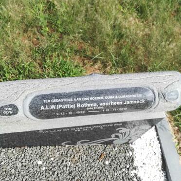 BOTHMA A.L.W. voorheen JAMNECK nee ENSLIN 1922-2010
