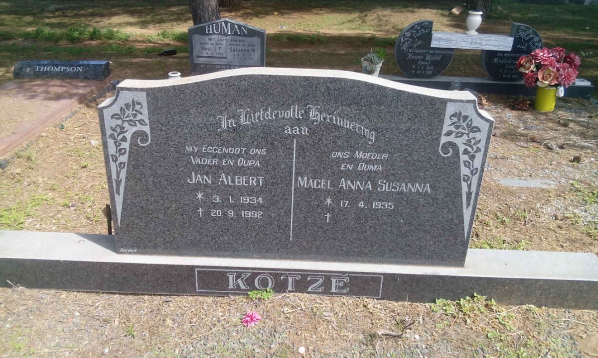 KOTZÉ Jan Albert 1934-1992 & Magel Anna Susanna 1935-