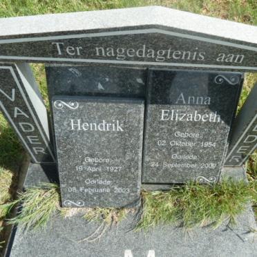 MCDONALD Hendrik 1927-2003 &amp; Anna ELizabeth 1954-2009